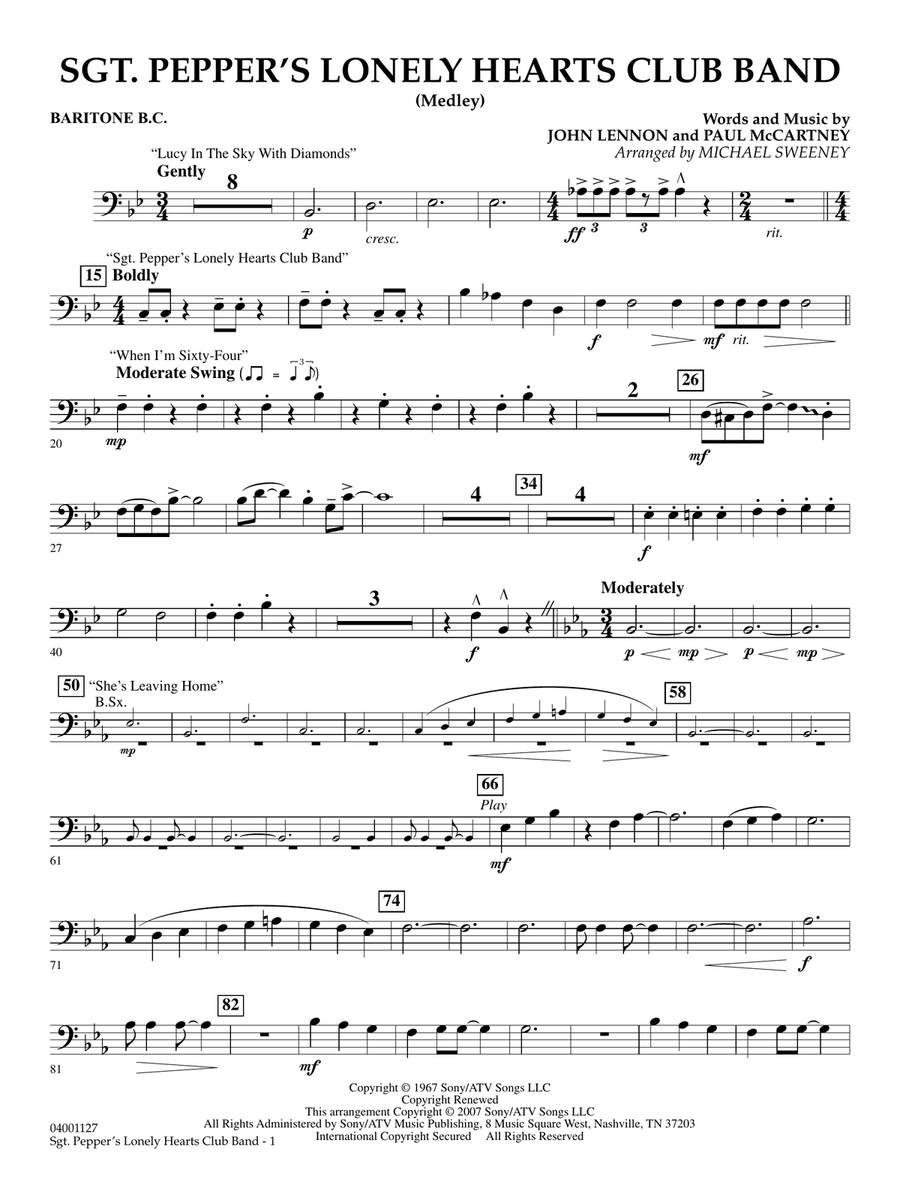 Sgt. Pepper's Lonely Hearts Club Band (Medley) (arr. Michael Sweeney) - Baritone B.C.