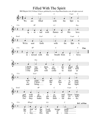 Filled With The Spirit (in leadsheet, piano/vocal & worship-aid versions)