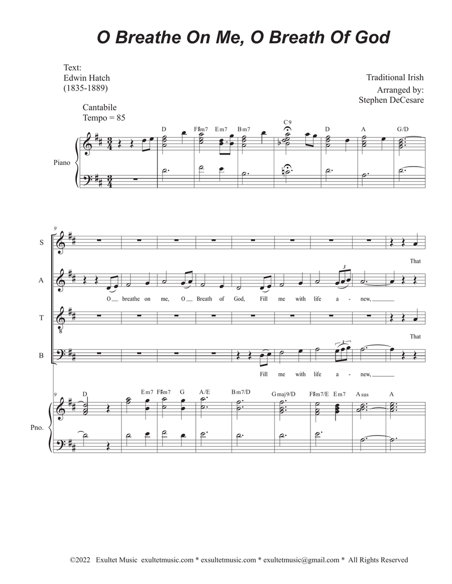 O Breathe On Me, O Breath Of God (SATB) 4-Part scores gallery preview page 1