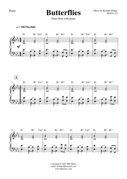 Butterflies - Flute Duet with Piano Accompaniment Score and Parts image number null