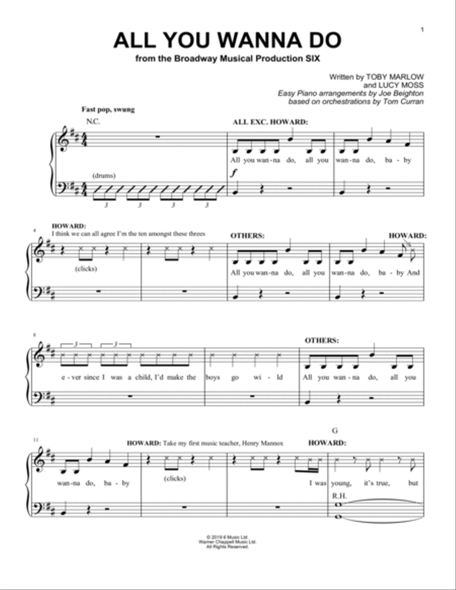 All You Wanna Do (from Six: The Musical) Easy Piano scores gallery preview page 1