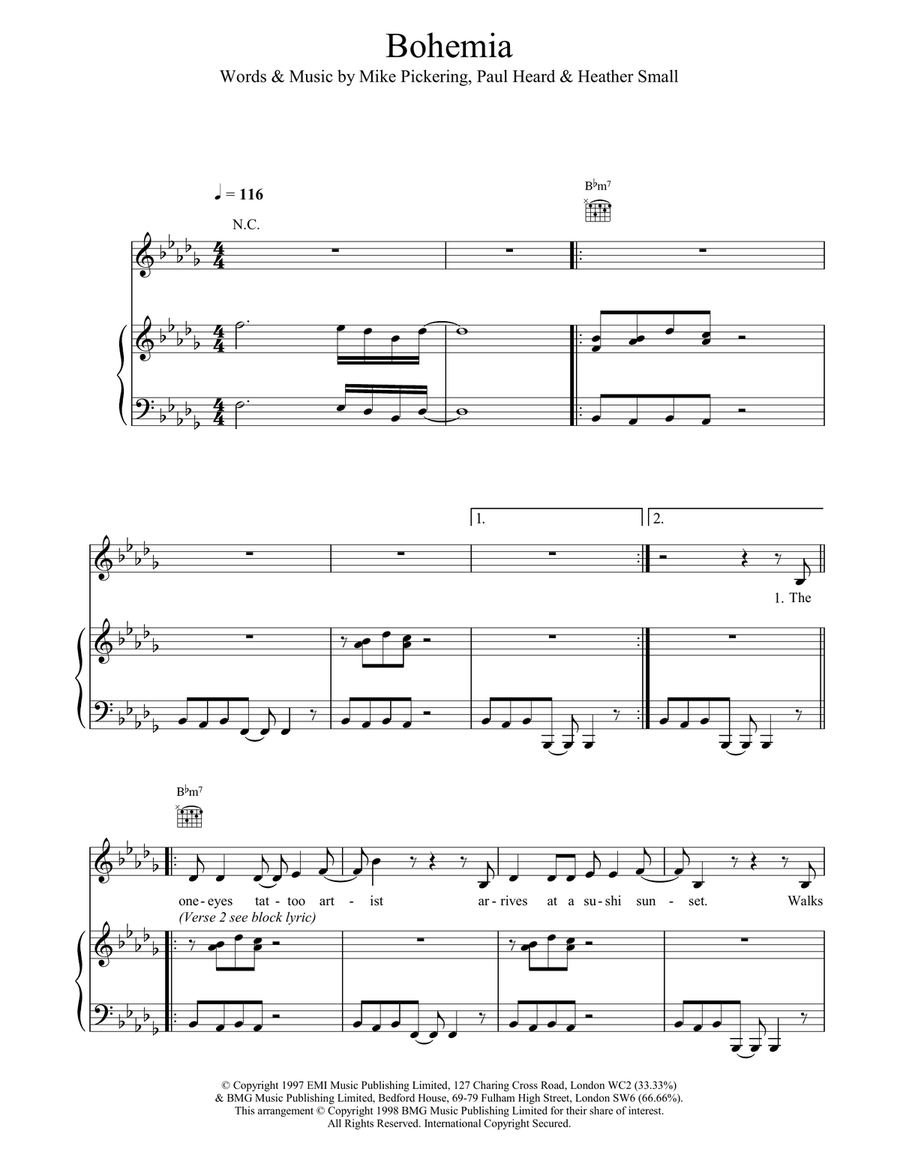 Bohemia Piano, Vocal, Guitar scores gallery preview page 1