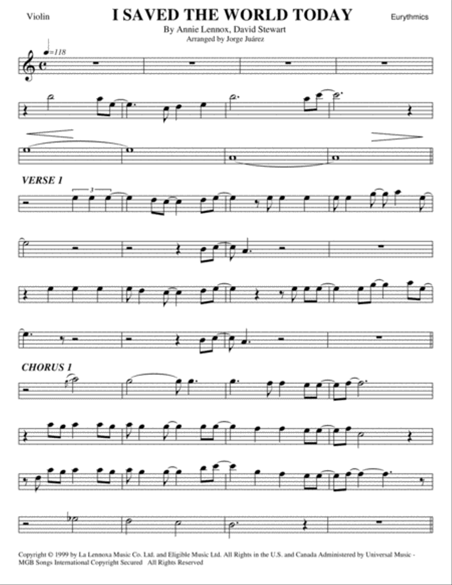 I Saved The World Today Violin Solo scores gallery preview page 1