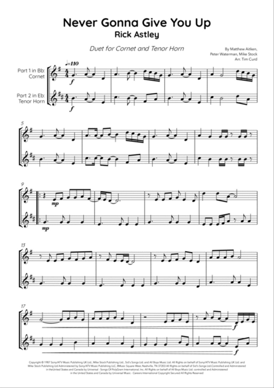 Never Gonna Give You Up Brass Duet scores gallery preview page 2