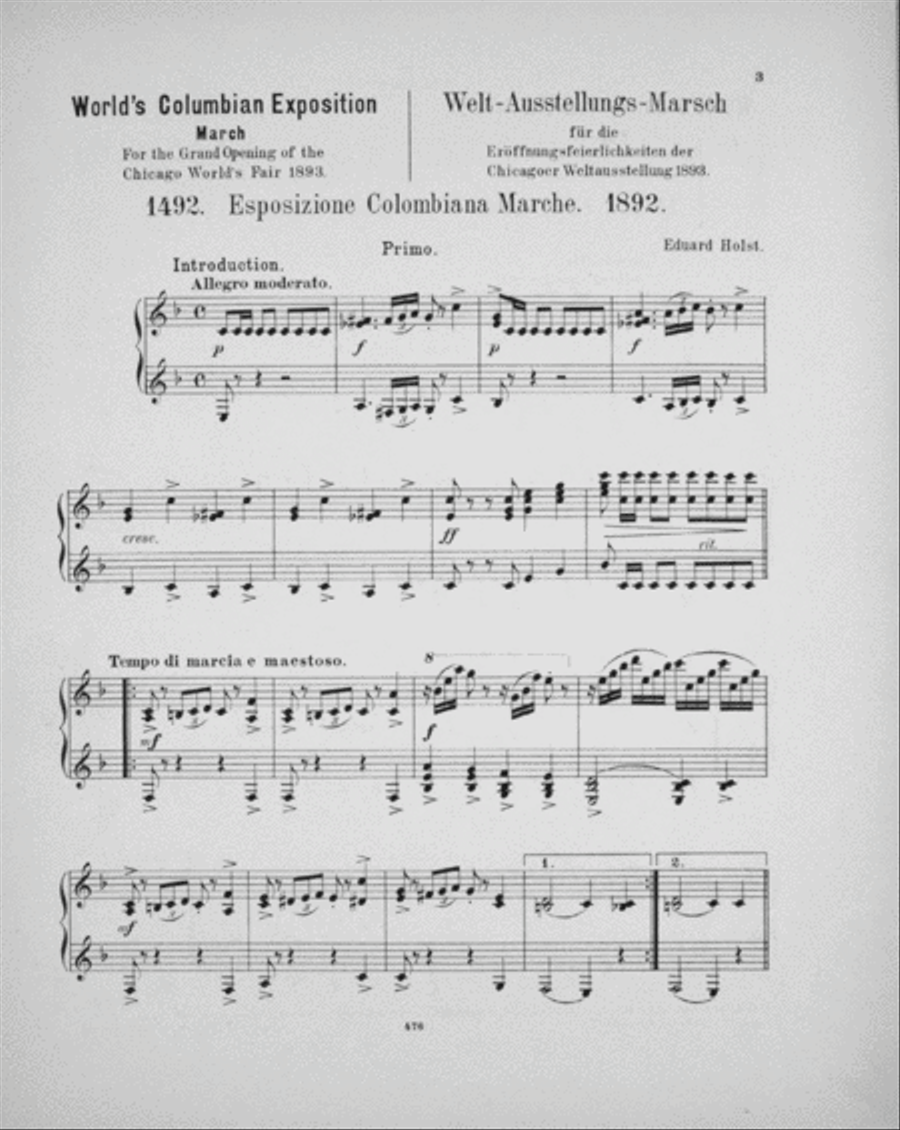World's Columbian Exposition March Piano Duet scores gallery preview page 4