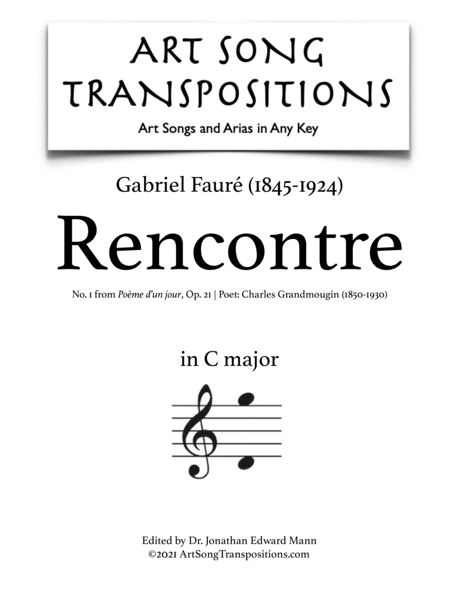 FAURÉ: Rencontre, Op. 21 no. 1 (transposed to C major) Voice scores gallery preview page 1