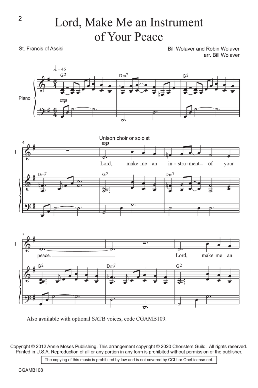 Lord, Make Me an Instrument of Your Peace - Unison with opt. SSA SSA scores gallery preview page 2