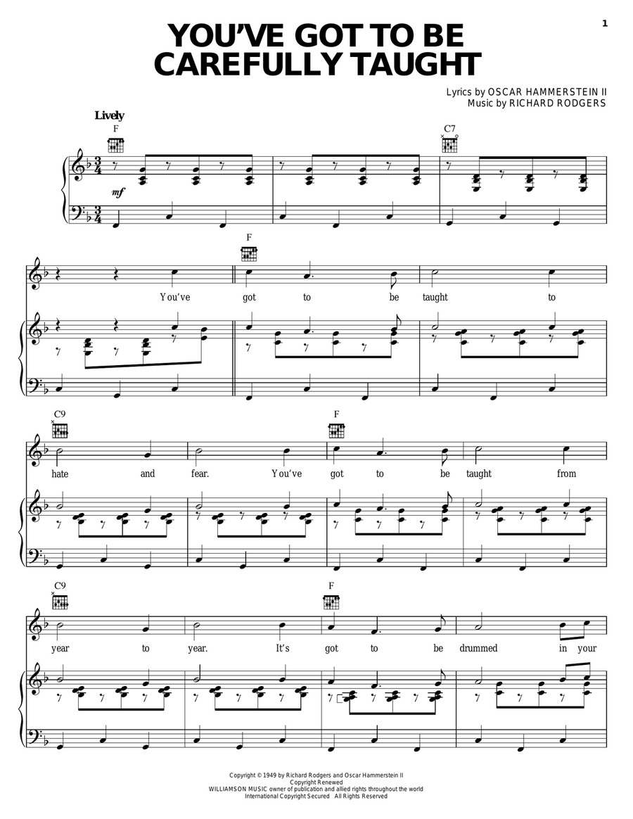 You've Got To Be Carefully Taught Piano, Vocal, Guitar scores gallery preview page 1