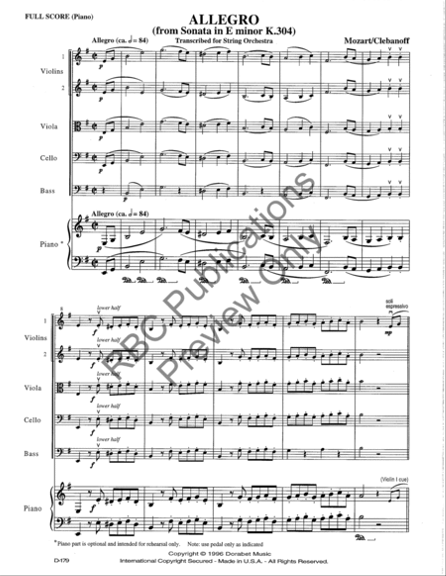 Allegro From Sonata In E Minor K305 String Orchestra scores gallery preview page 4