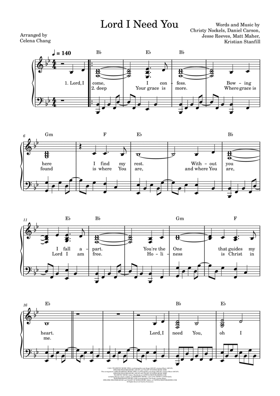 Lord, I Need You Easy Piano scores gallery preview page 1