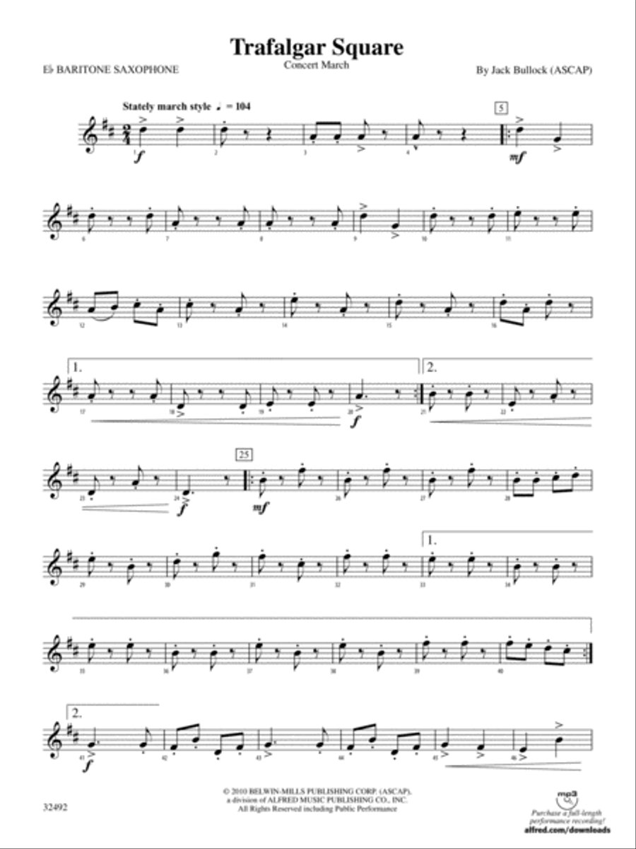 Trafalgar Square: E-flat Baritone Saxophone Concert Band scores gallery preview page 1