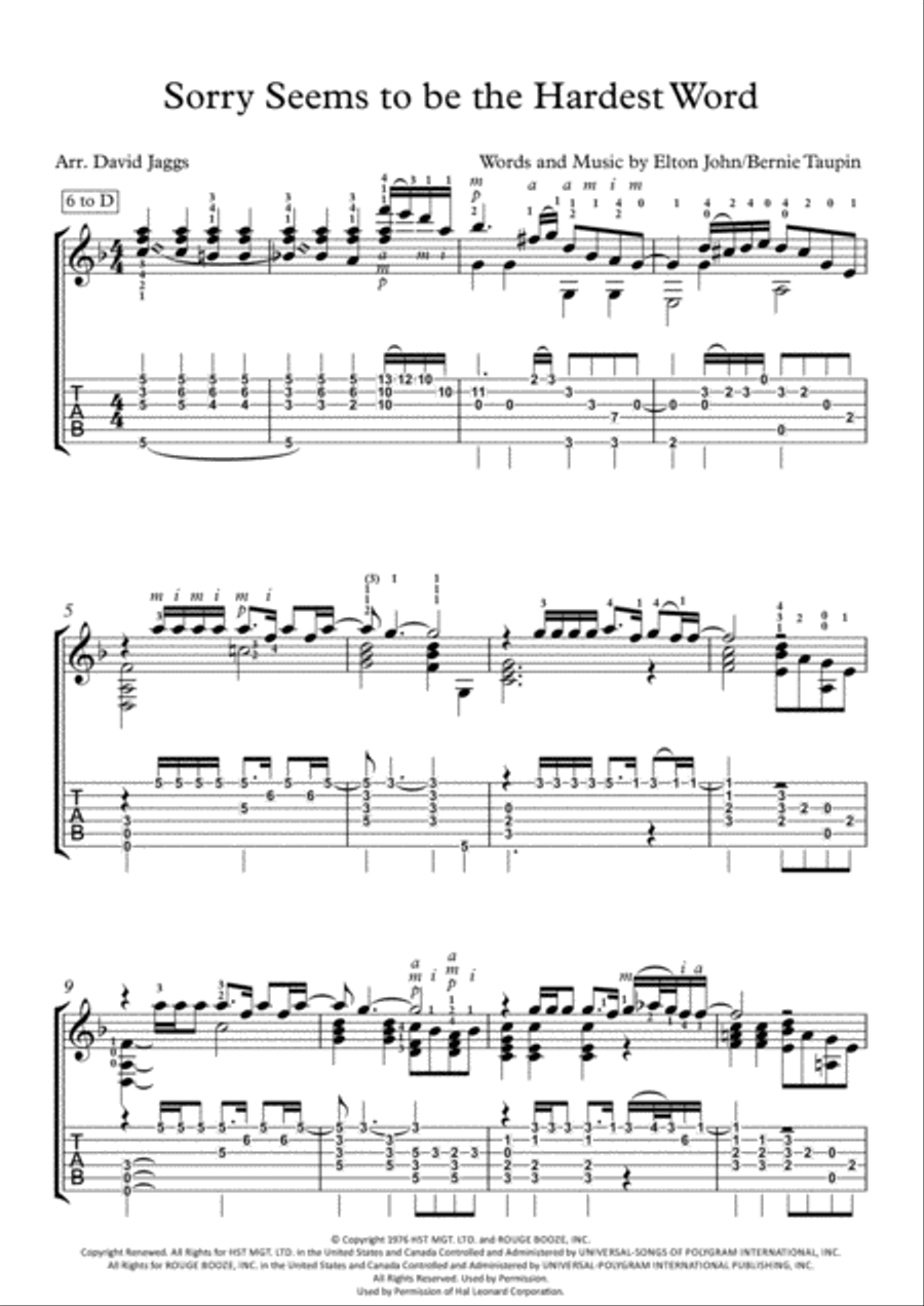 Sorry Seems To Be The Hardest Word Electric Guitar scores gallery preview page 1