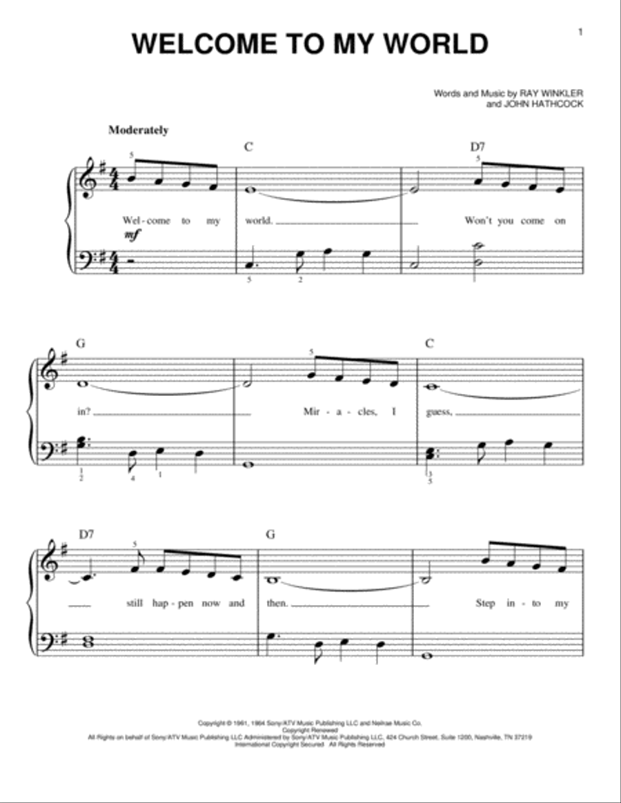 Welcome To My World Easy Piano scores gallery preview page 1