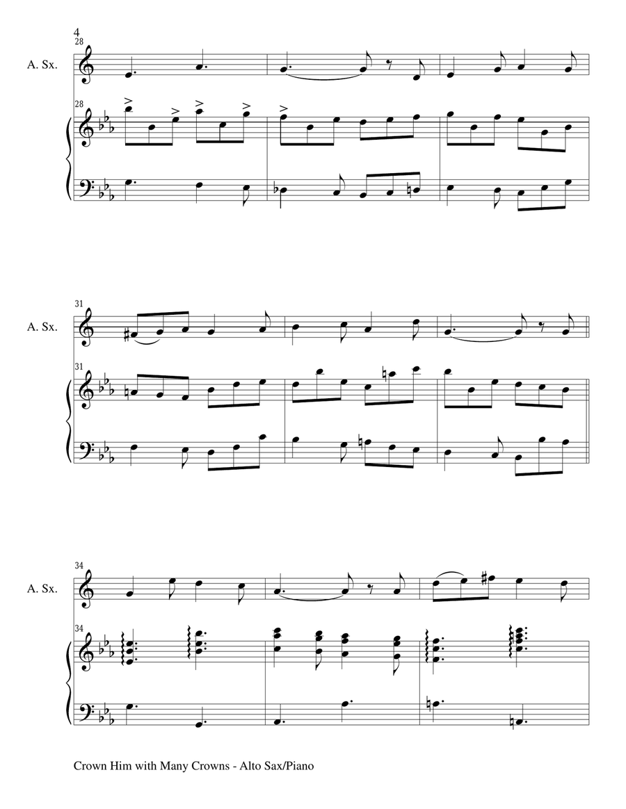 CROWN HIM WITH MANY CROWNS (Duet – Alto Sax and Piano/Score and Parts) Woodwind Duet scores gallery preview page 4