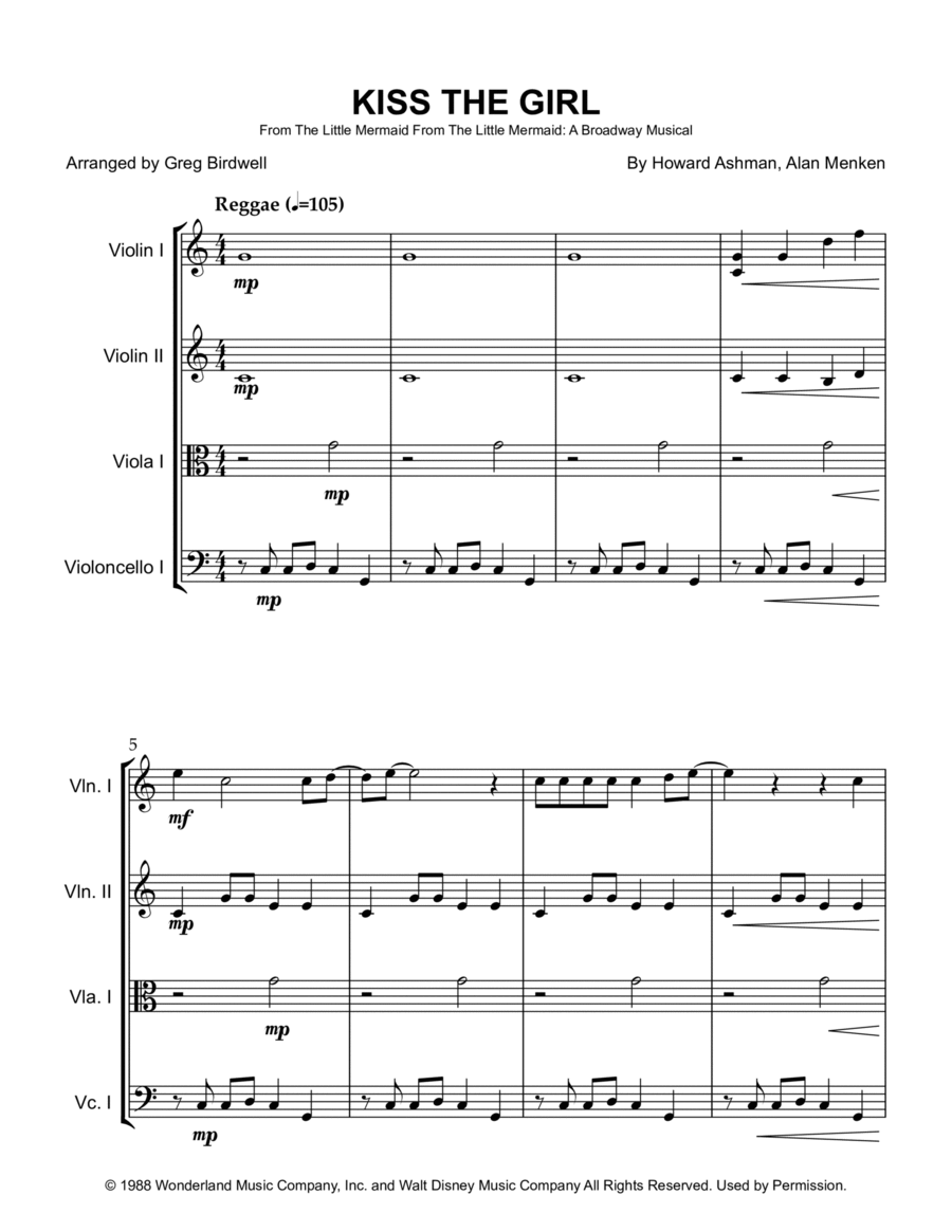 Kiss The Girl String Quartet scores gallery preview page 1