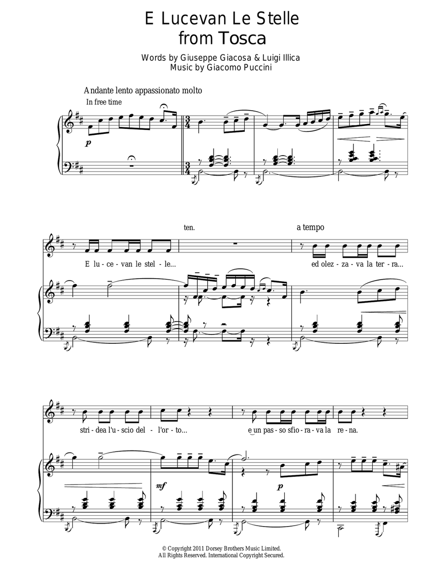 E Lucevan Le Stelle Piano, Vocal scores gallery preview page 1