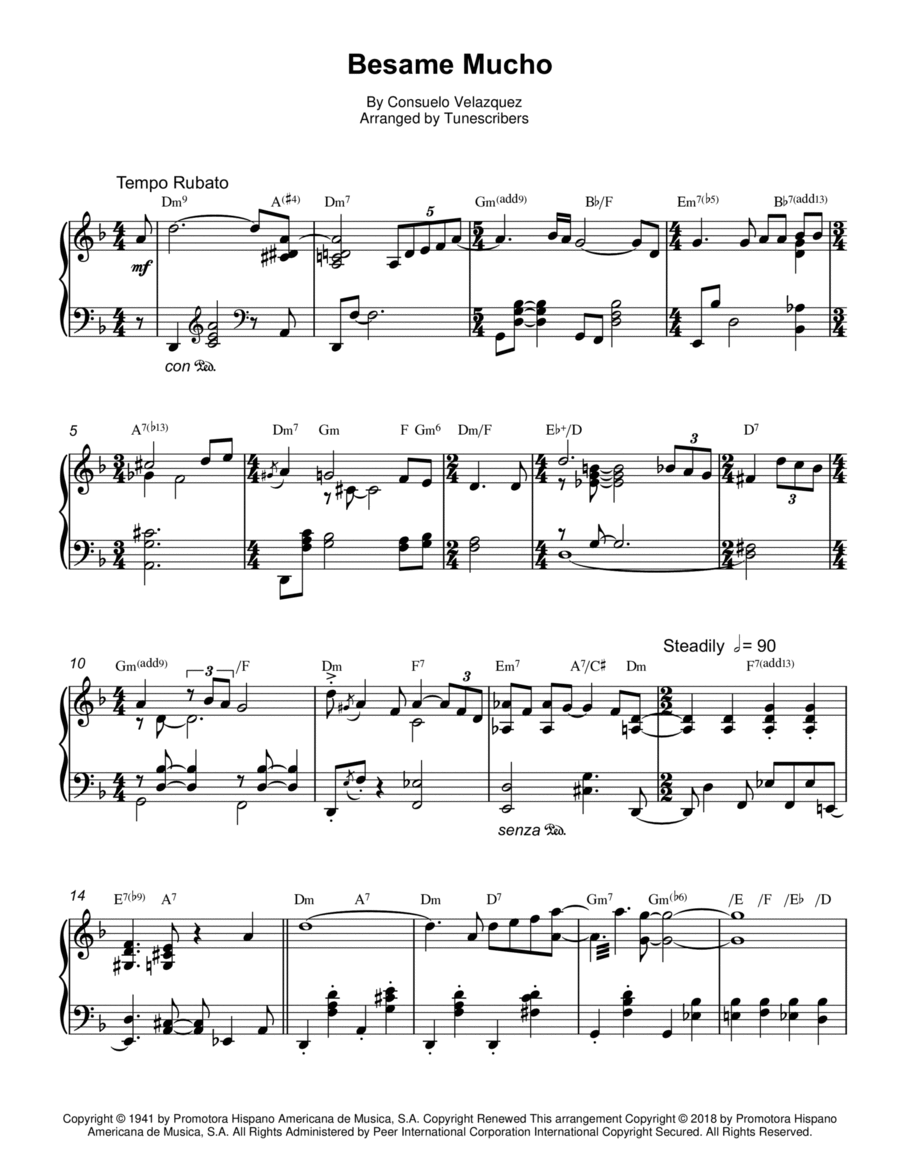 Besame Mucho Piano Solo scores gallery preview page 1