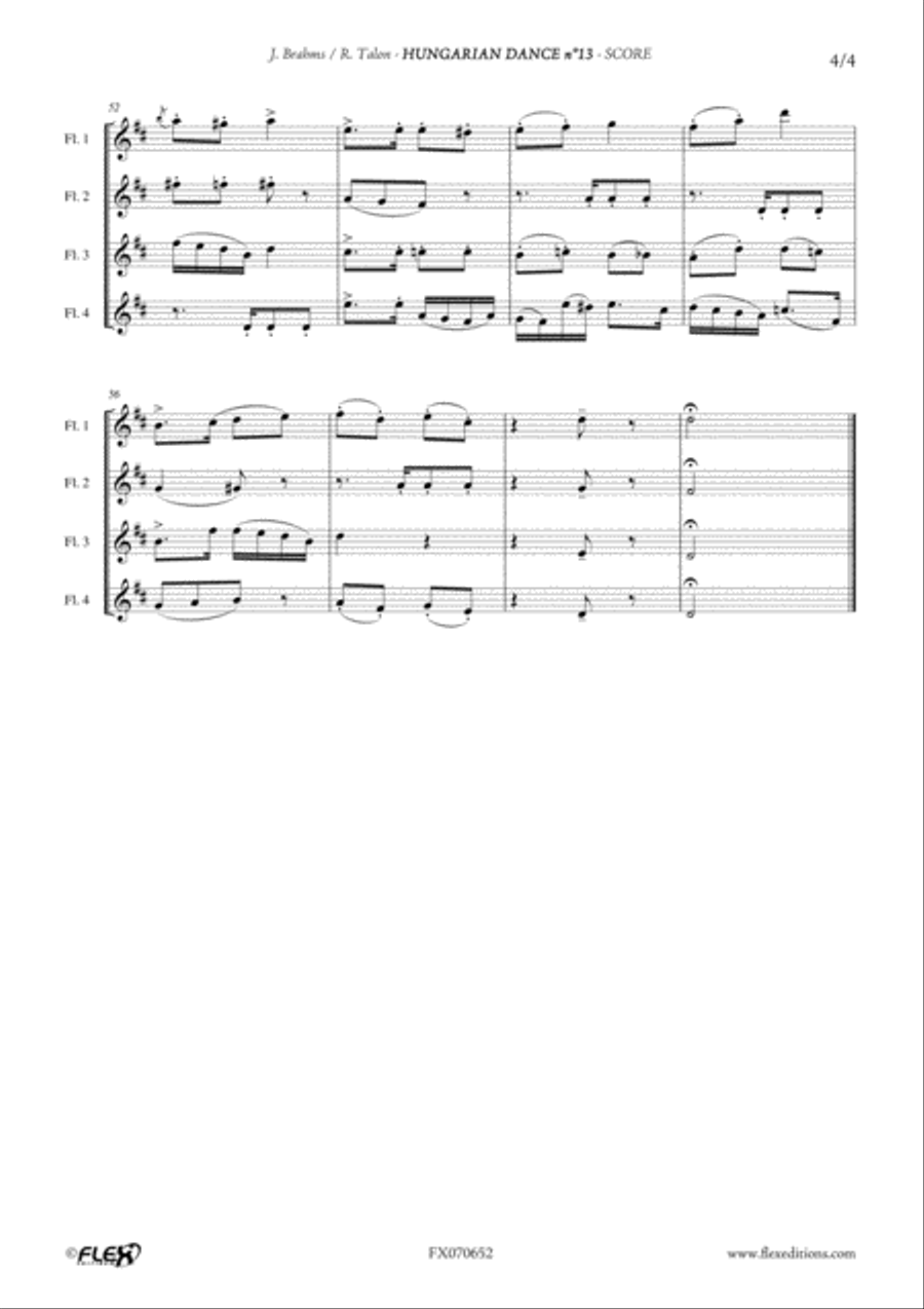 Hungarian Dance No. 13 Flute Quartet scores gallery preview page 4