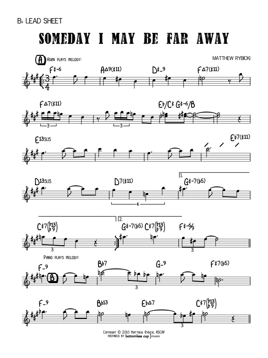 Someday I May Be Far Away (Bb Expanded Lead Sheet) image number null
