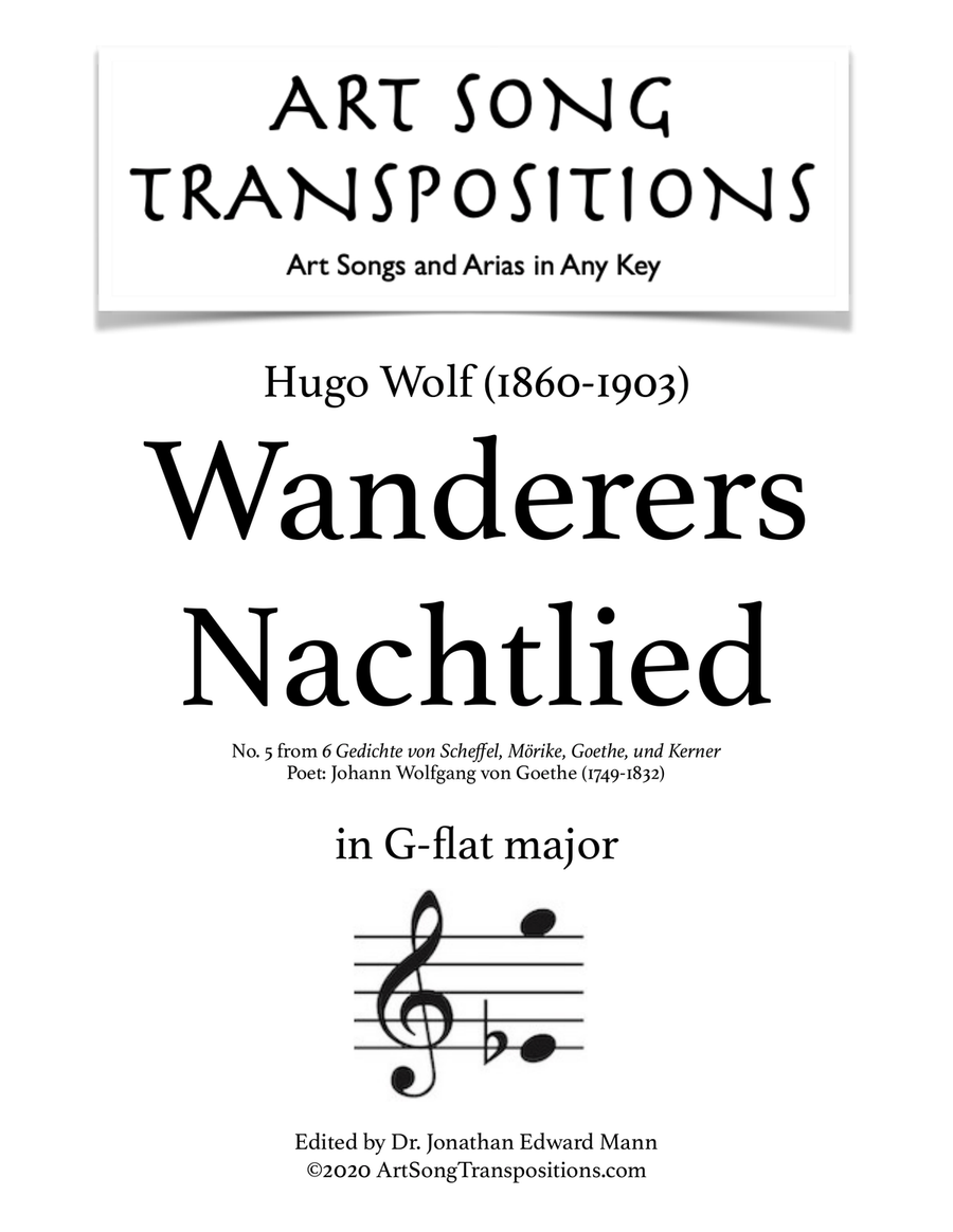 WOLF: Wanderers Nachtlied (transposed to G-flat major) Piano, Vocal scores gallery preview page 1
