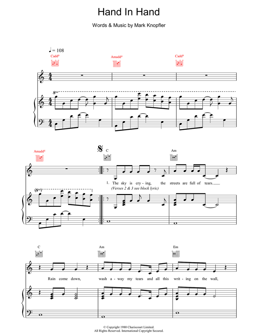 Hand In Hand Hand In Hand Piano, Vocal, Guitar scores gallery preview page 1