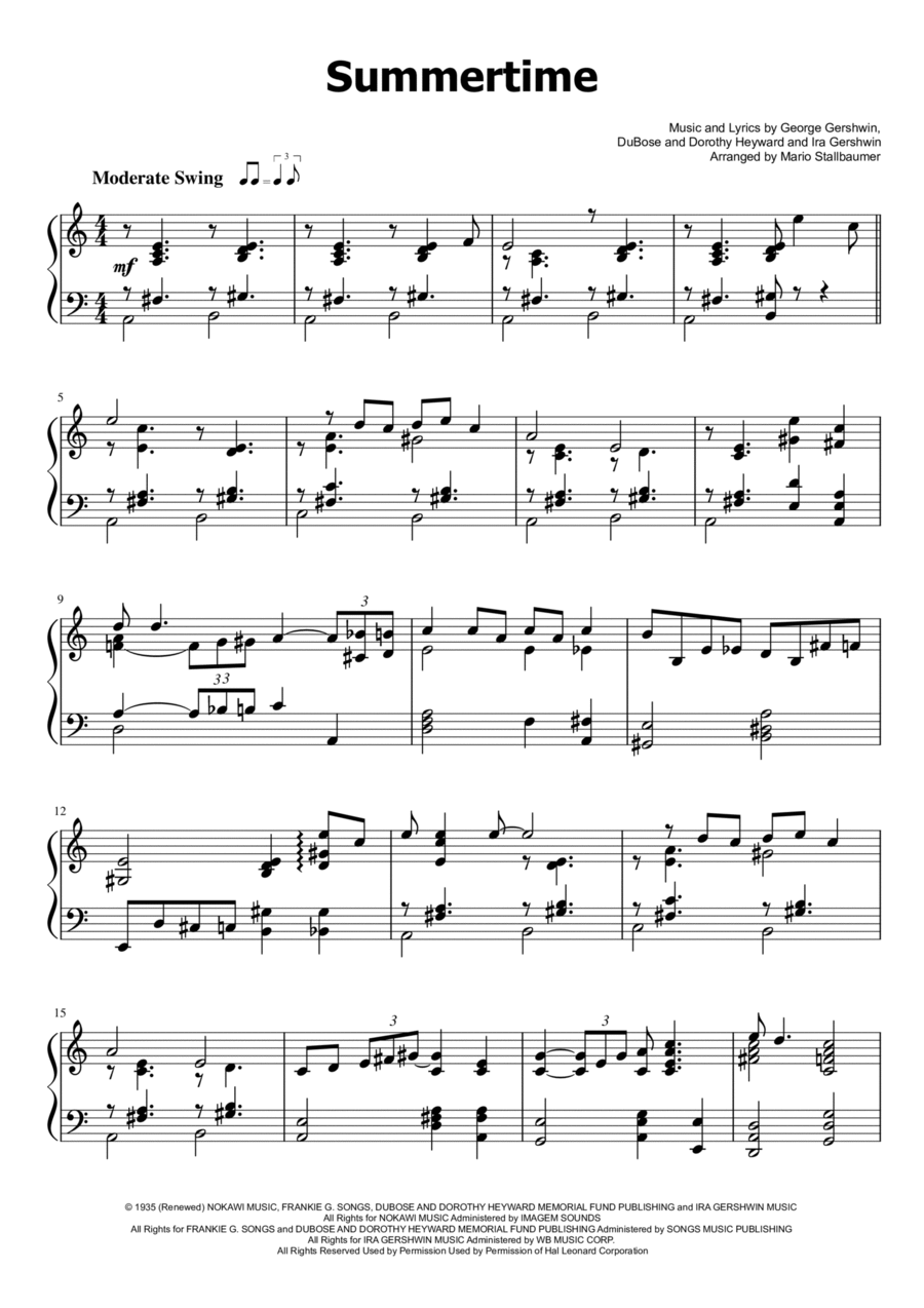 Summertime Piano Solo scores gallery preview page 1