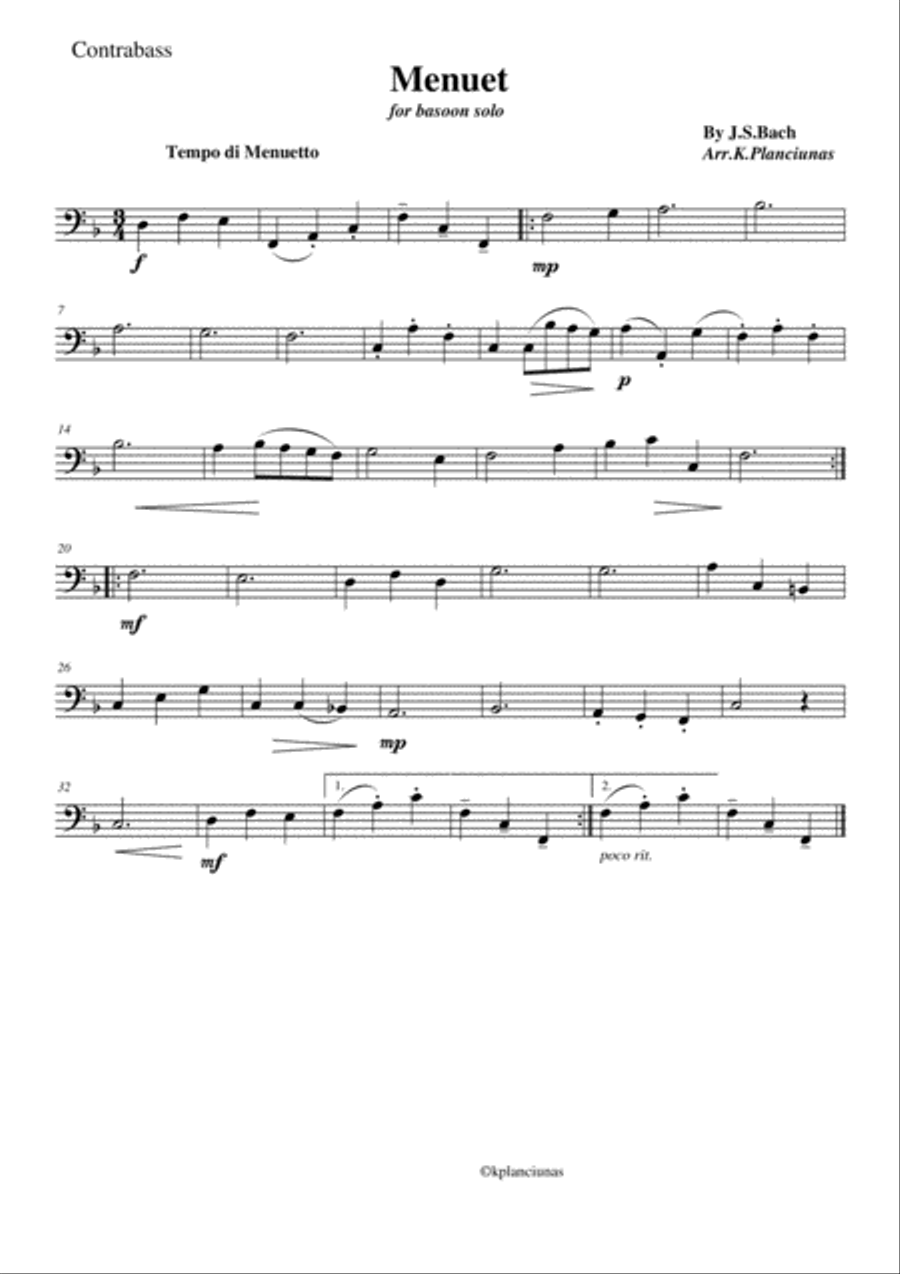 Menuet for Bassoon solo String Orchestra scores gallery preview page 1