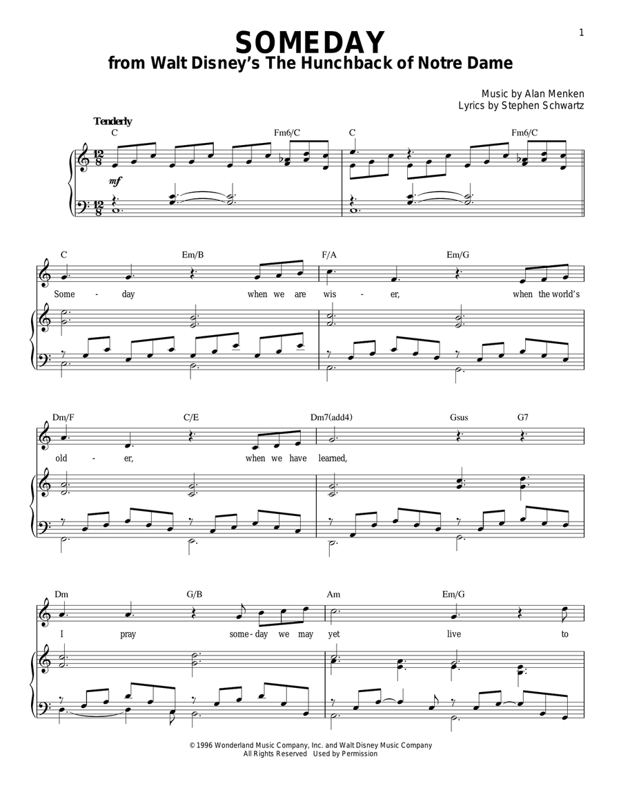 Someday (from The Hunchback Of Notre Dame) Piano, Vocal scores gallery preview page 1
