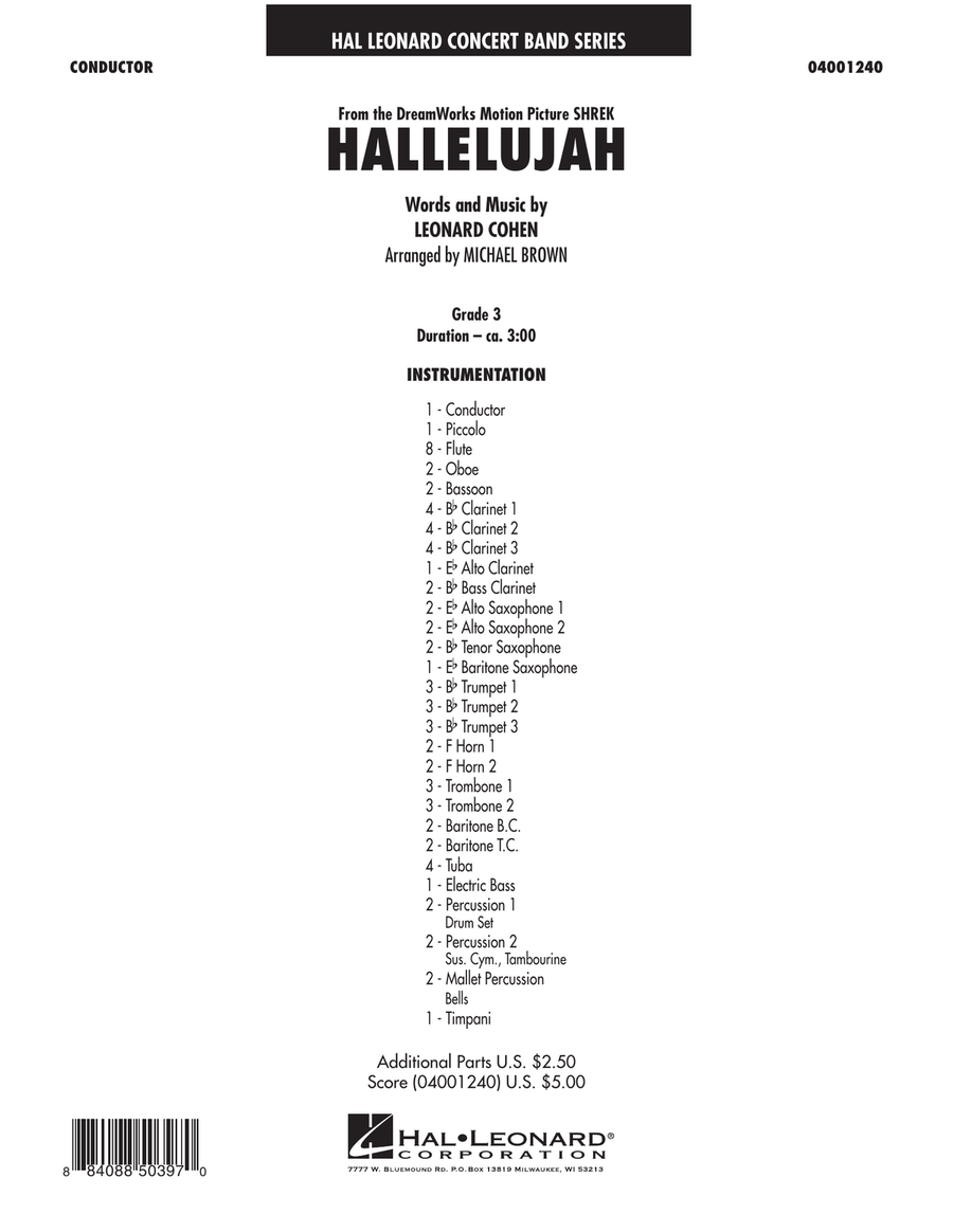 Hallelujah - Conductor Score (Full Score) Concert Band scores gallery preview page 1