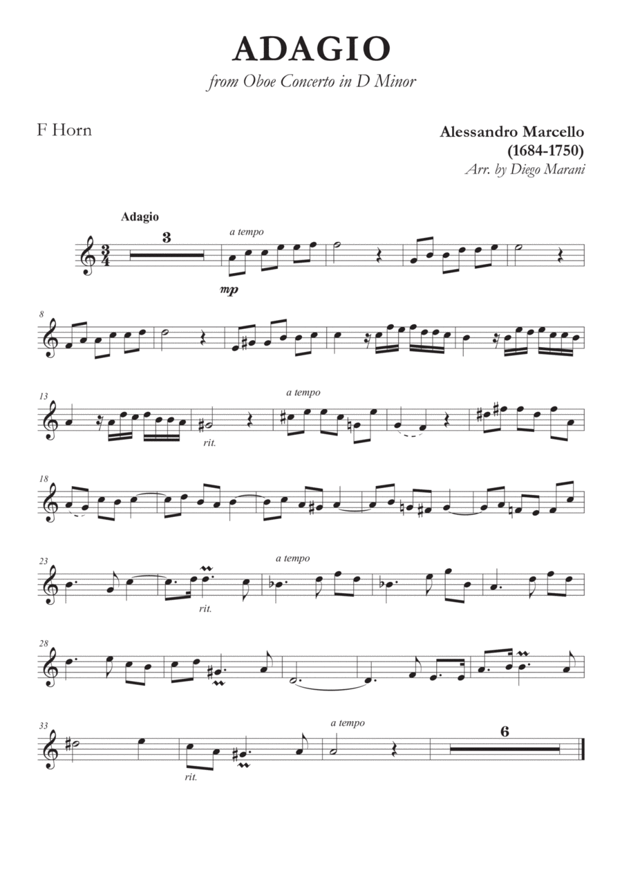 Marcello's Adagio for Horn and Piano Horn scores gallery preview page 1