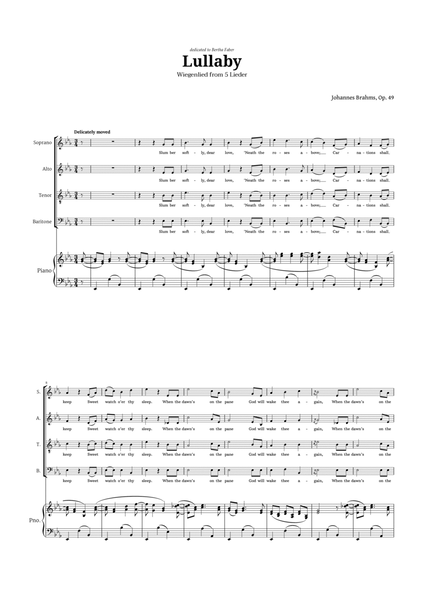 Lullaby by Brahms for Choir SATB and Piano image number null