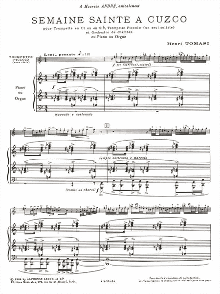 Semaine Sainte A Cuzco (trumpet & Piano Or Organ)