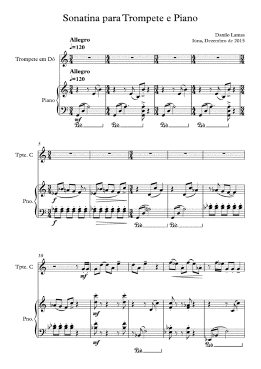 SONATINA For Trumpet and Piano by Danilo Lamas Trumpet Solo scores gallery preview page 1
