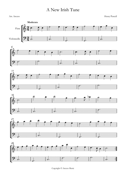 purcell z 646 a new irish tune Flute and Cello sheet music for beginners image number null