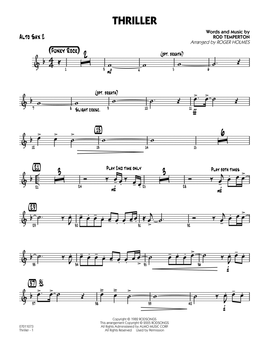 Thriller - Alto Sax 2 Alto Saxophone scores gallery preview page 1