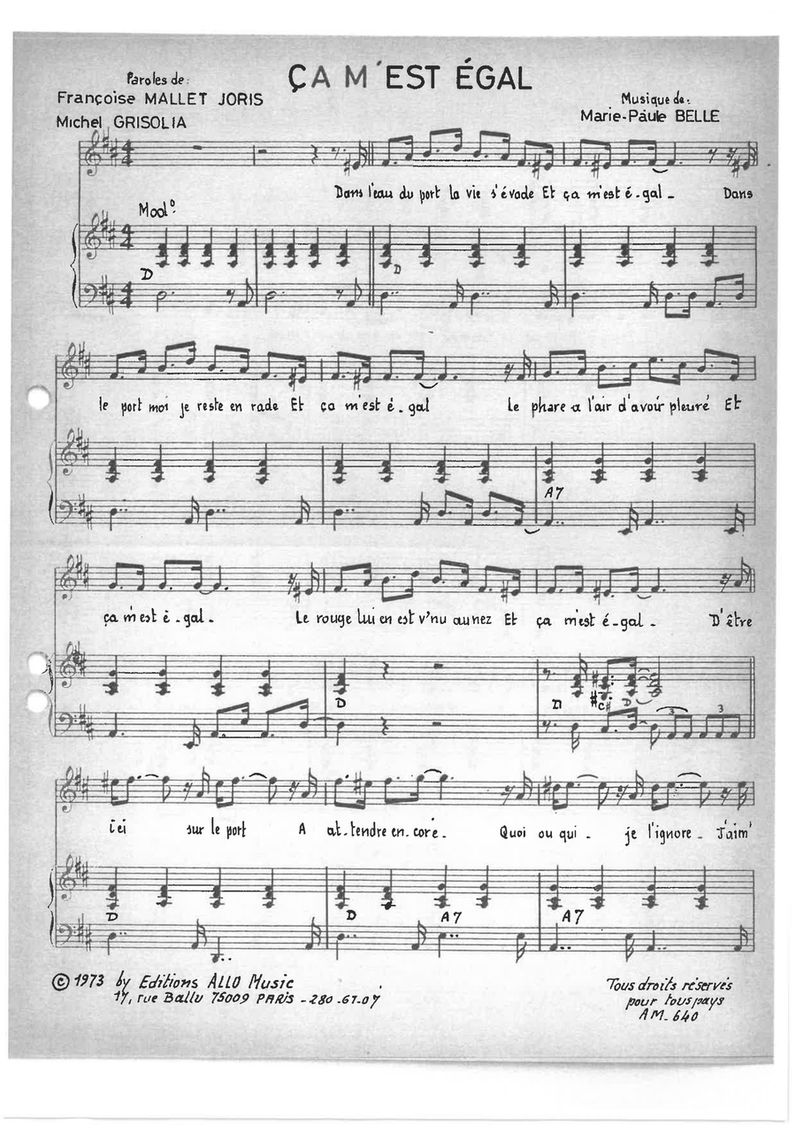 Ca M'est Egal Piano, Vocal scores gallery preview page 1