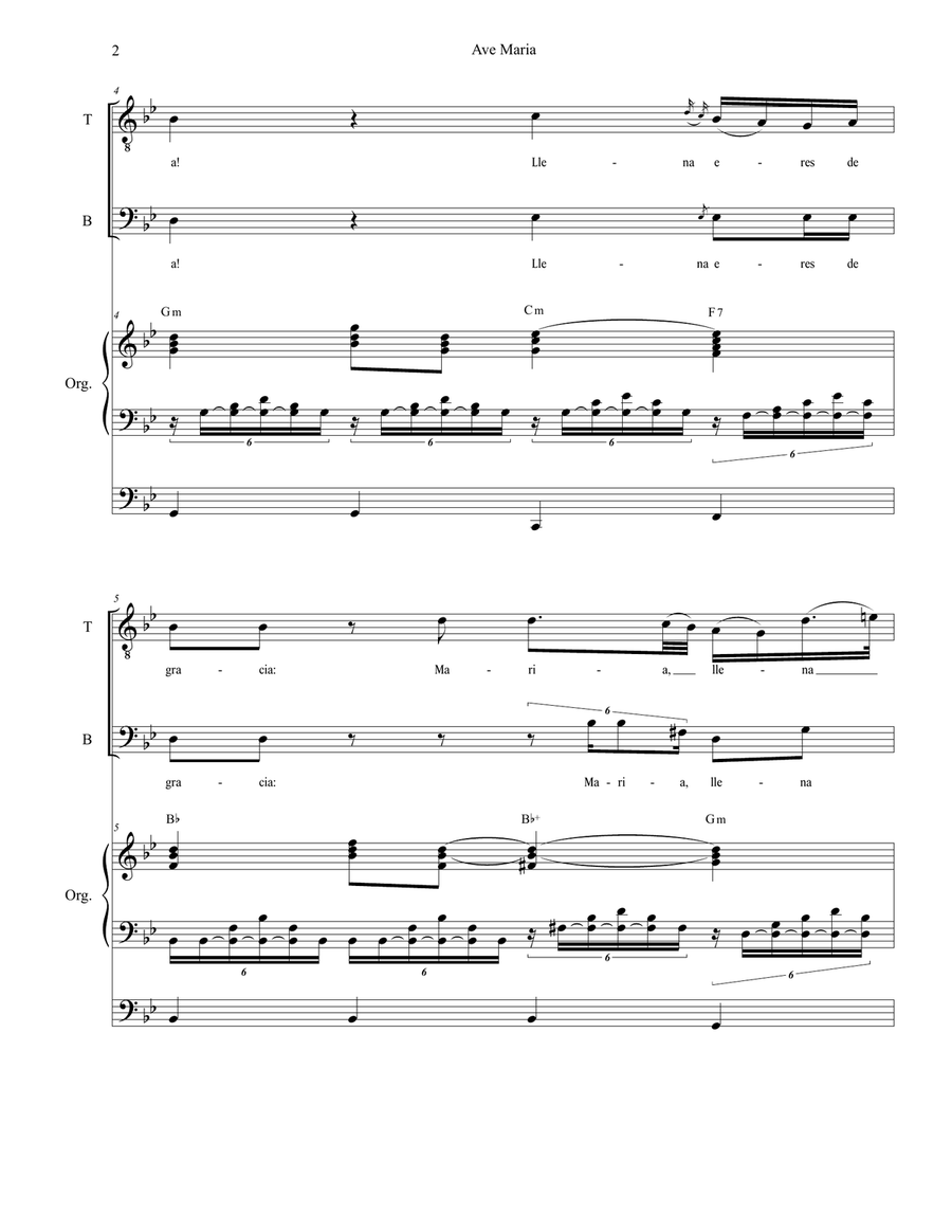 Ave Maria (Spanish Lyrics - for 2-part choir (TB) - High Key - Organ) TB scores gallery preview page 3