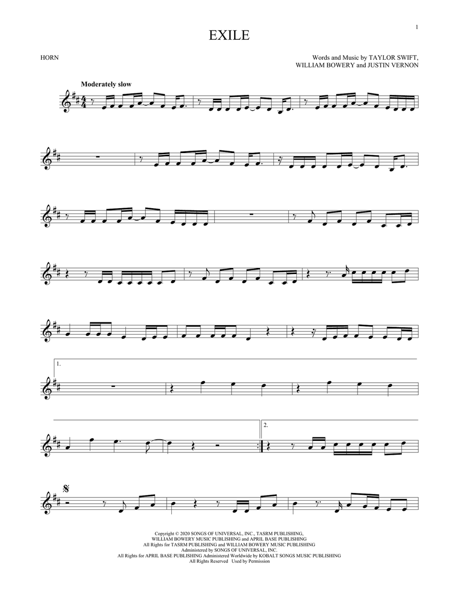 exile (feat. Bon Iver) exile (feat. Bon Iver) Horn Solo scores gallery preview page 1