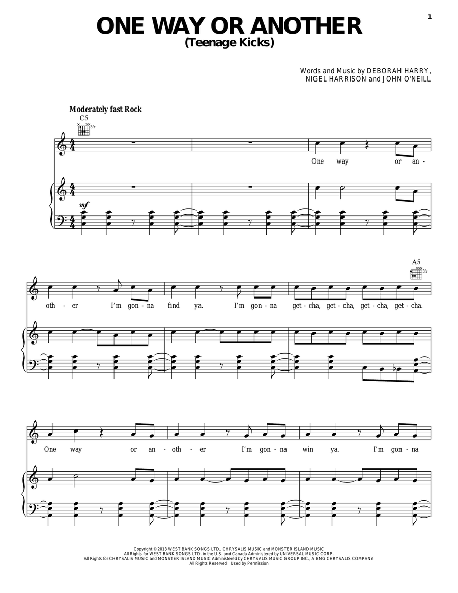 One Way Or Another (Teenage Kicks) Acoustic Guitar scores gallery preview page 1