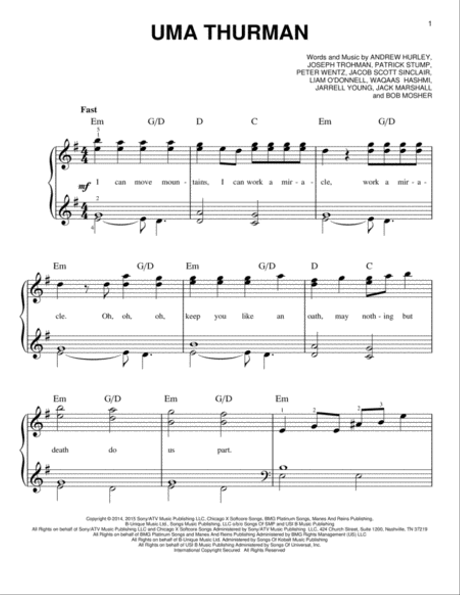 Uma Thurman Uma Thurman Easy Piano scores gallery preview page 1