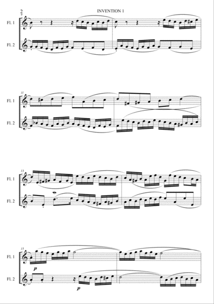 Flute duets - 5 J S Bach keyboard inventions arranged for 2 flutes. Flute Duet scores gallery preview page 4