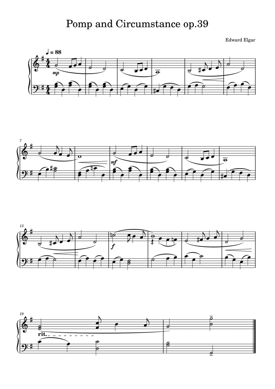 Pomp And Circumstance Easy Piano scores gallery preview page 1
