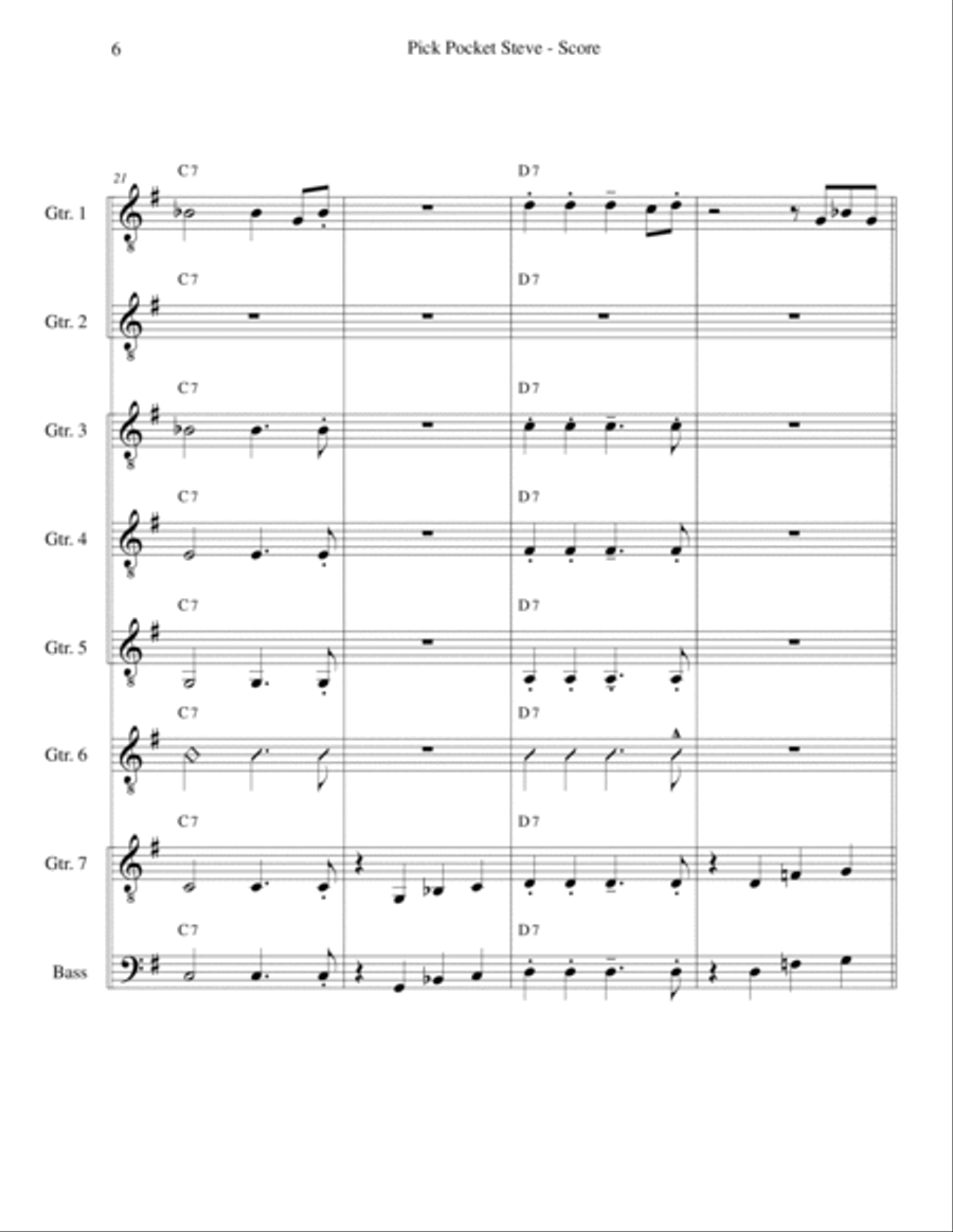 Pick Pocket Steve (for Guitar Ensemble) Guitar Ensemble scores gallery preview page 6