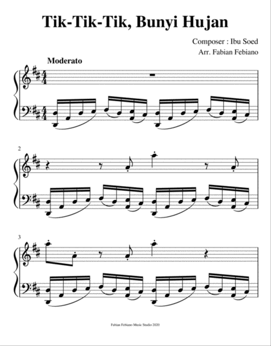 Tik Tik Tik, bunyi hujan - Ibu Soed (arr.Fabian Febiano) Piano Solo scores gallery preview page 1