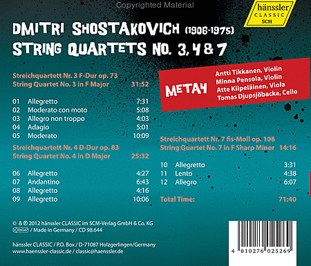 String Quartets Nos. 3, 4, 7