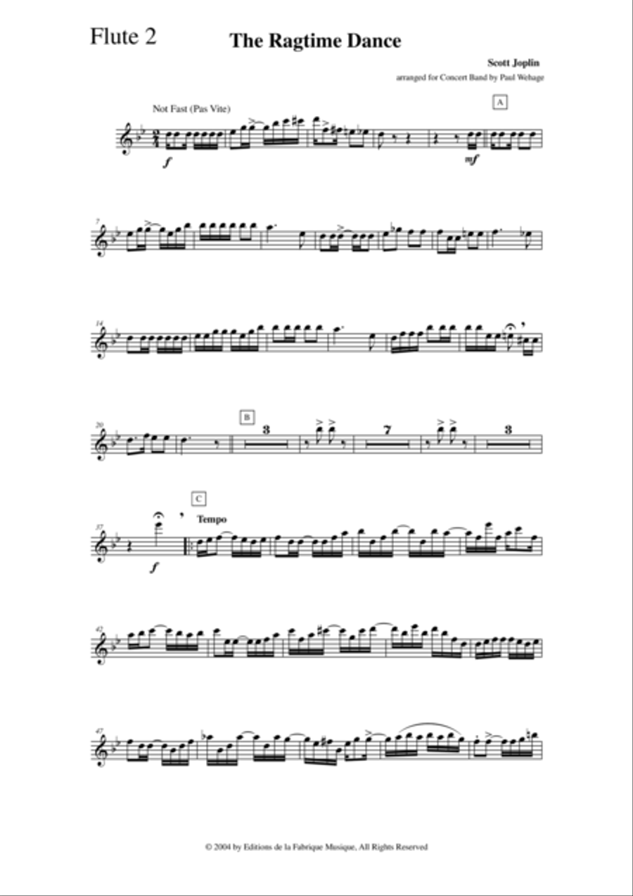 Scott Joplin: The Ragtime Dance, arranged for concert band by Paul Wehage: flute 2 part Concert Band scores gallery preview page 1