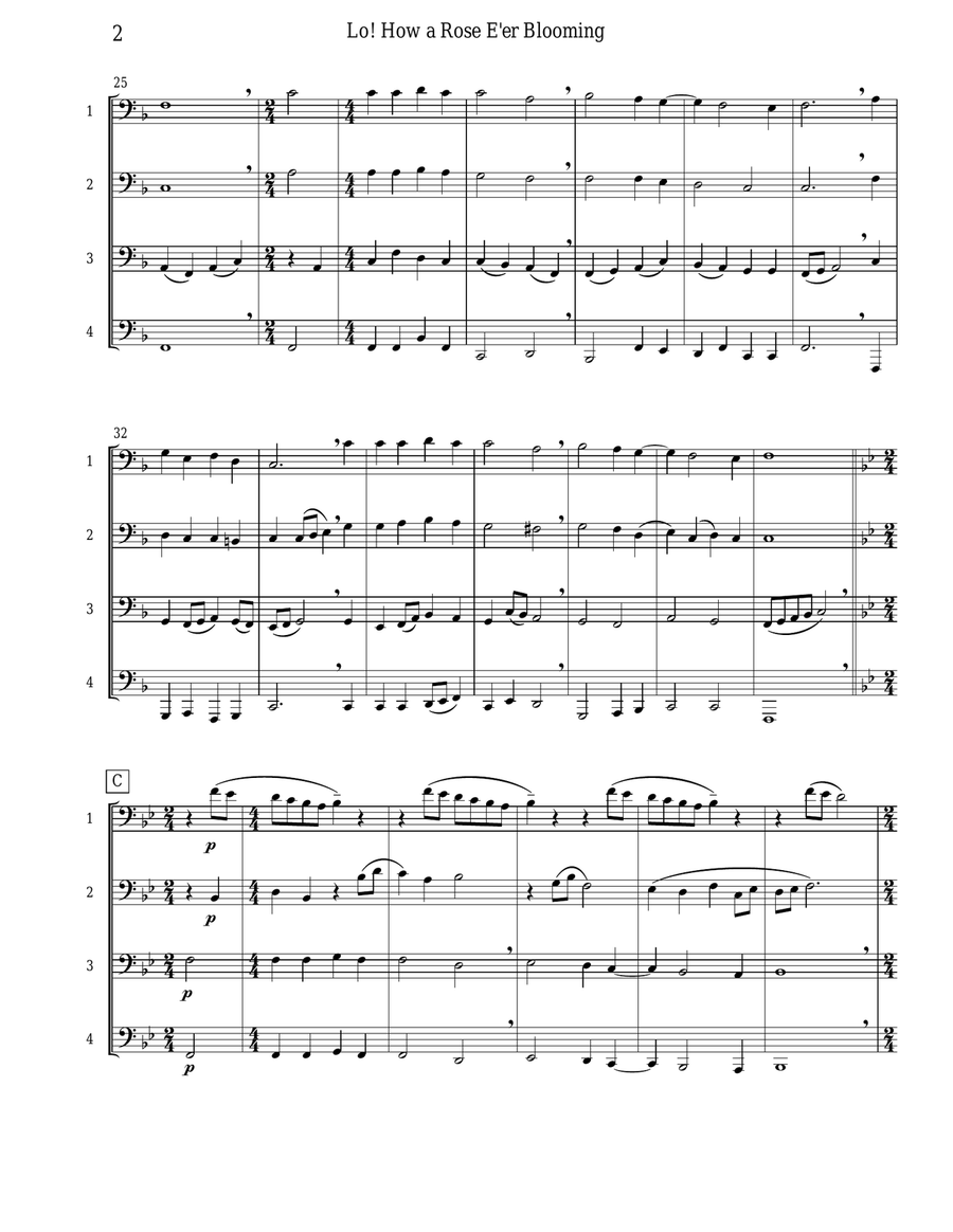 Lo! How a Rose E’er Blooming (Tuba Quartet) Brass Quartet scores gallery preview page 2