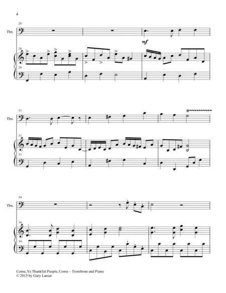 THREE THANKSGIVING HYMNS for Trombone & Piano (Score & Parts included) image number null