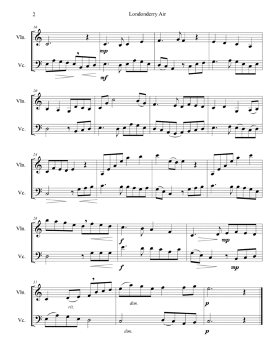 Londonderry Air (Danny Boy) Londonderry Air (Danny Boy) String Duet scores gallery preview page 3