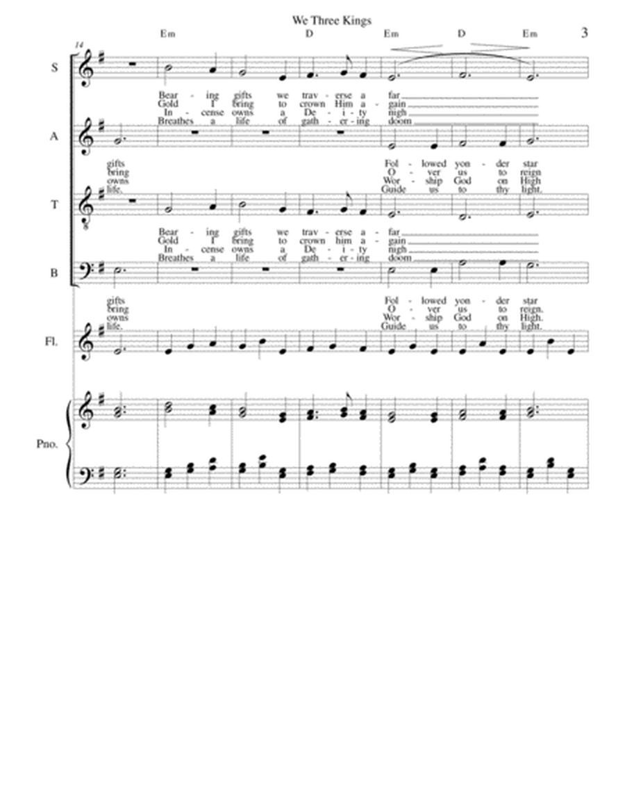 We Three Kings - SATB with choice of flute, cello, french horn, trumpet or violin and piano image number null